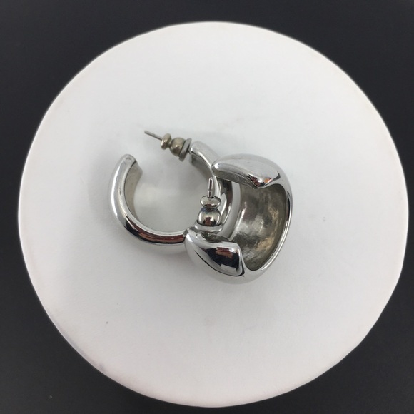 Coach Chunky Silver Tone Hoop Earrings with Dust Bag - Picture 11 of 12
